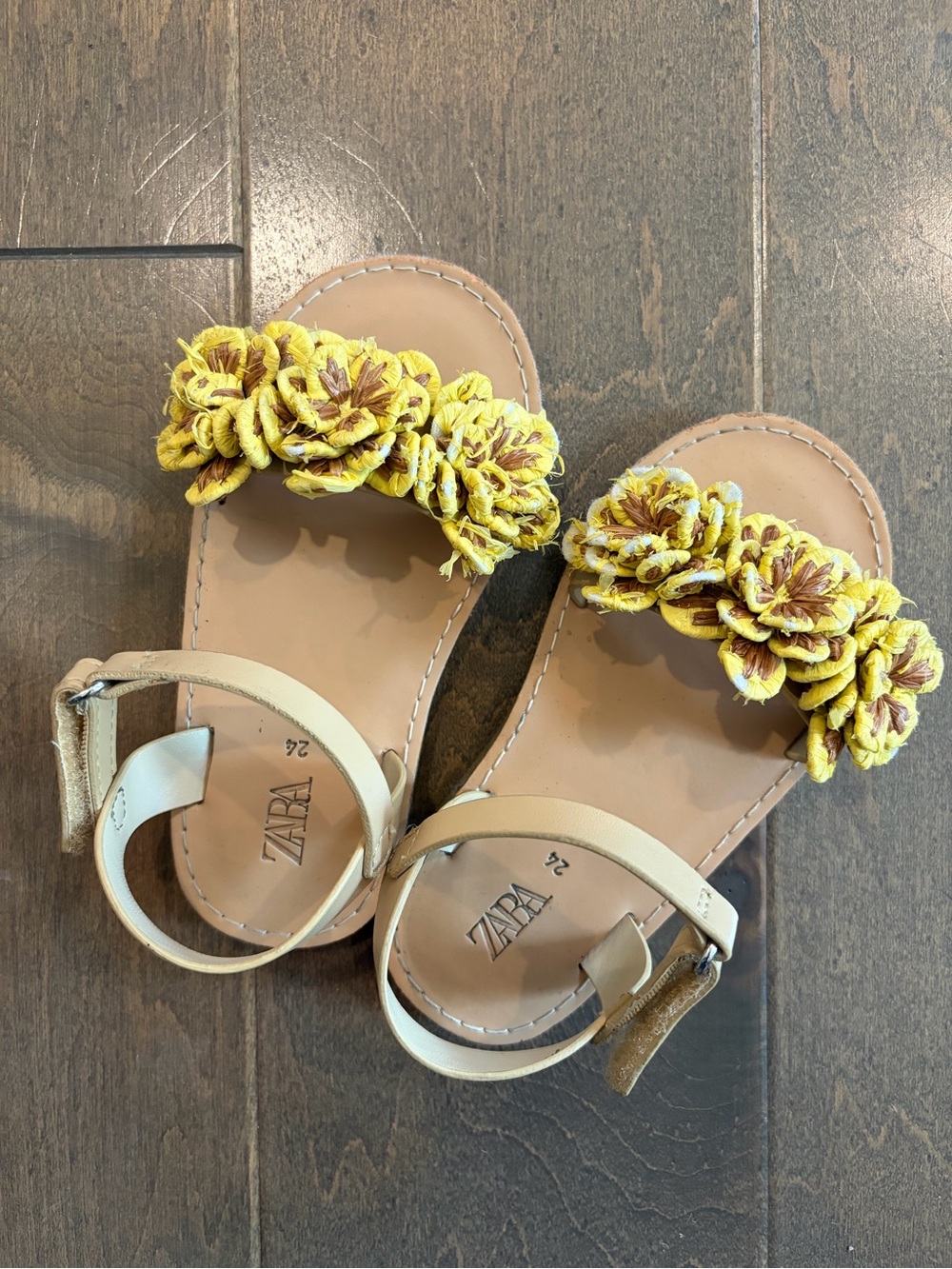 Zara Yellow Floral Strap Sandals with Beige Straps